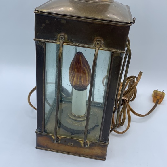 Vintage Electric Brass Glass Panel Nautical Maritime Hanging Lantern TESTED - Picture 3 of 8